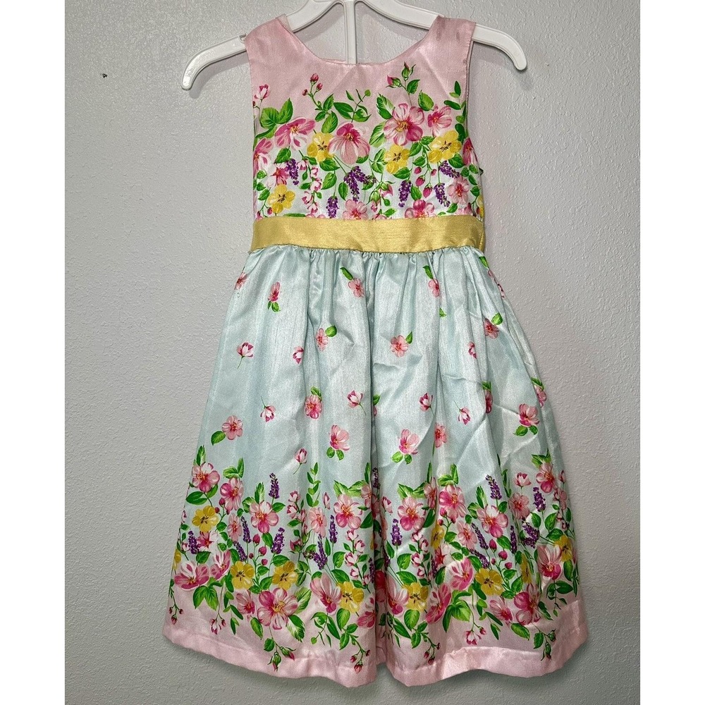 Nannette Little‎ Girls Fancy Dress Size 6 Silky Floral Fluffy Sleeveless Sash